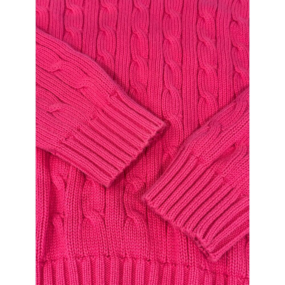 Ralph Lauren Sport Womens M Pink Cable Knit V Neck Cotton Sweater Preppy Pony - Picture 4 of 8